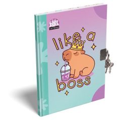   LIZZYSULI Emlékkönyv, lakattal, A5, keményfedeles, LIZZYSULI "Lollipop Capybara", zöld-lila