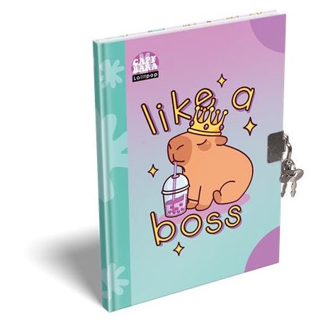 LIZZYSULI Emlékkönyv, lakattal, A5, keményfedeles, LIZZYSULI "Lollipop Capybara", zöld-lila