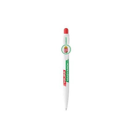 ICO Golyóstoll, 0,8 mm, nyomógombos, fehér tolltest, ICO "Hajrá Magyarok", kék