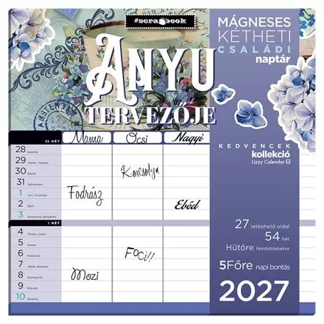 LIZZYCALENDAR Falinaptár, mágneses, kétheti, 22x22 cm, LIZZYCALENDAR "Anyu tervezője Scrapbook Style"