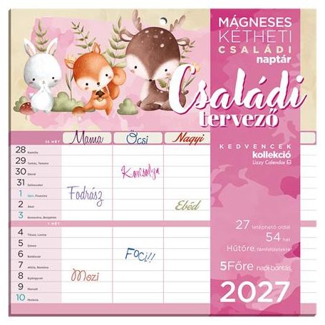LIZZYCALENDAR Falinaptár, mágneses, kétheti, 22x22 cm, LIZZYCALENDAR "Családi tervező"