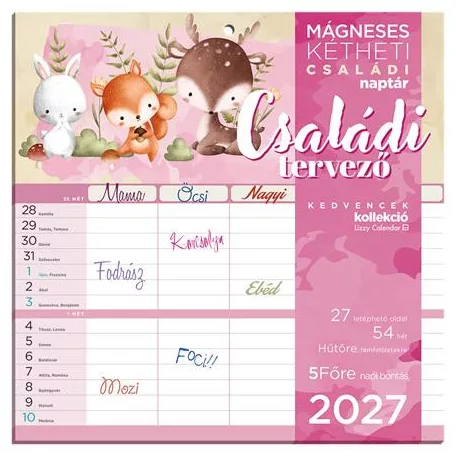 LIZZYCALENDAR Falinaptár, mágneses, kétheti, 22x22 cm, LIZZYCALENDAR "Családi tervező"