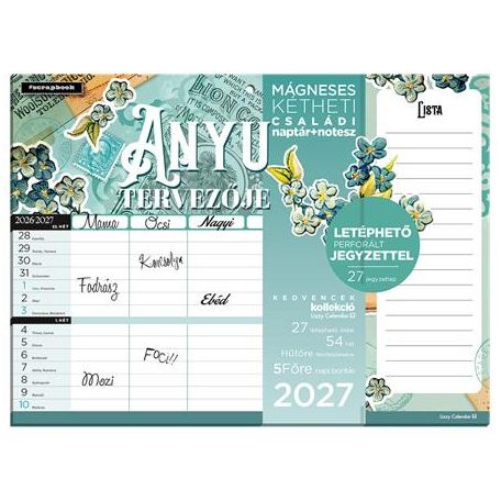 LIZZYCALENDAR Falinaptár, mágneses, kétheti, jegyzettömbbel, 22x30 cm, LIZZYCALENDAR "Anyu tervezője Scrapbook Style"