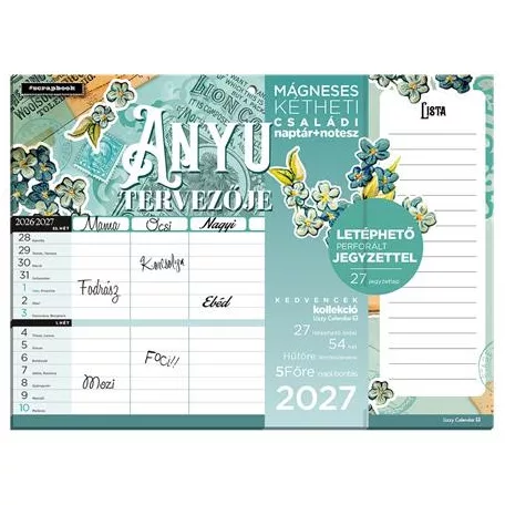 LIZZYCALENDAR Falinaptár, mágneses, kétheti, jegyzettömbbel, 22x30 cm, LIZZYCALENDAR "Anyu tervezője Scrapbook Style"