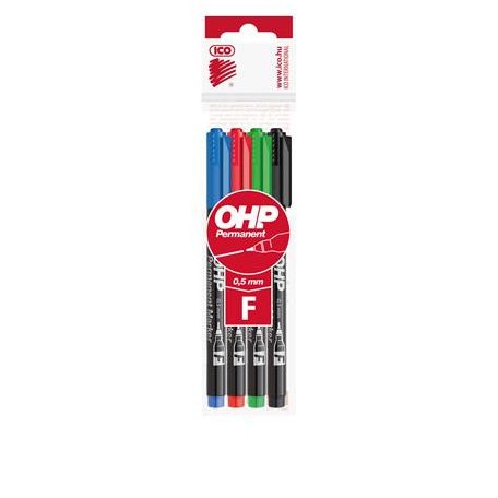 ICO Alkoholos marker készlet, OHP, 0,5 mm, F, ICO, 4 különböző szín