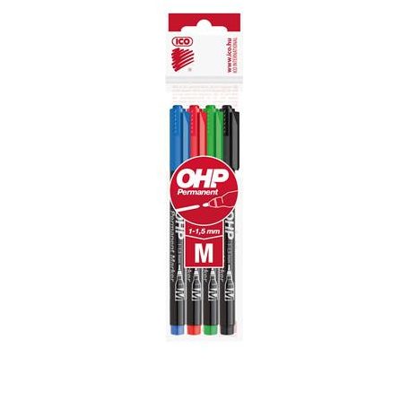 ICO Alkoholos marker készlet, OHP, 1-1,5 mm, M, ICO, 4 különböző szín