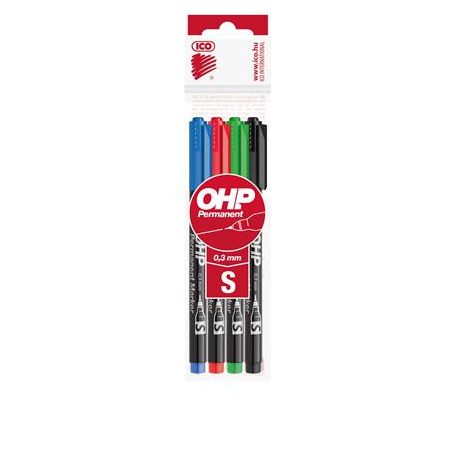 ICO Alkoholos marker készlet, OHP, 0,3 mm, S, ICO, 4 különböző szín