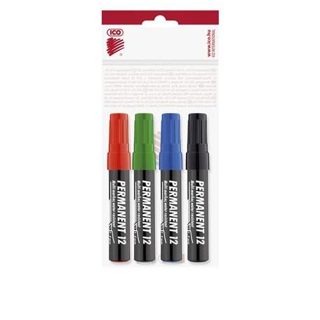 ICO Alkoholos marker készlet, 1-4 mm, vágott, ICO "Permanent 12", 4 különböző szín