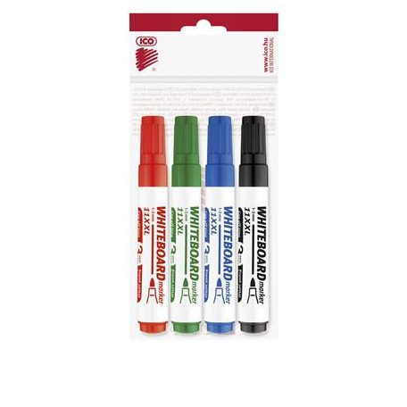 ICO Tábla- és flipchart marker készlet, 1-3 mm, kúpos, ICO "Plan 11 XXL", 4 különböző szín
