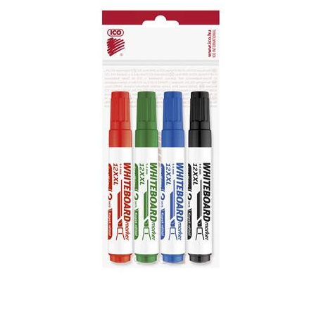 ICO Tábla- és flipchart marker készlet, 1-4 mm, vágott, ICO "Plan 12 XXL", 4 különböző szín