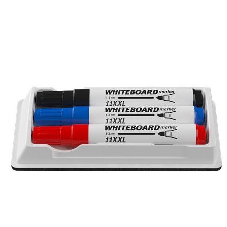 ICO Tábla- és flipchart marker készlet tartóban, 1-3 mm, kúpos, ICO "11 XXL", 3 különböző szín +táblatörlő
