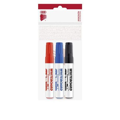 ICO Tábla- és flipchart marker készlet, 1-3 mm, kúpos, ICO "Plan", 3 különböző szín
