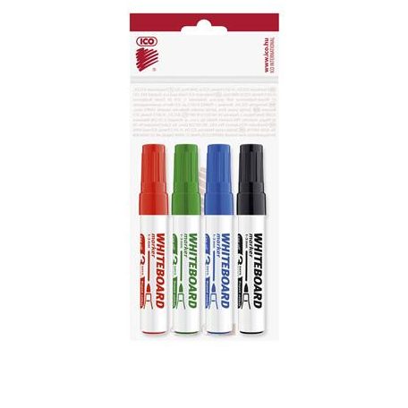 ICO Tábla- és flipchart marker készlet, 1-3 mm, kúpos, ICO "Plan", 4 különböző szín