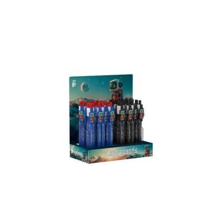 ICO Golyóstoll display, 0,8 mm, nyomógombos, vegyes, ICO "Robot", kék