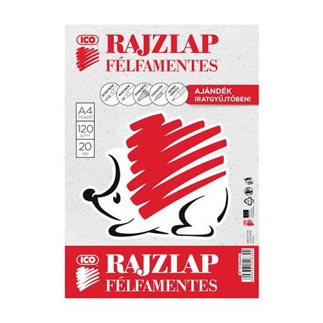 ICO Rajzlap, félfamentes, A4, 120 g/m2, ICO "Süni"