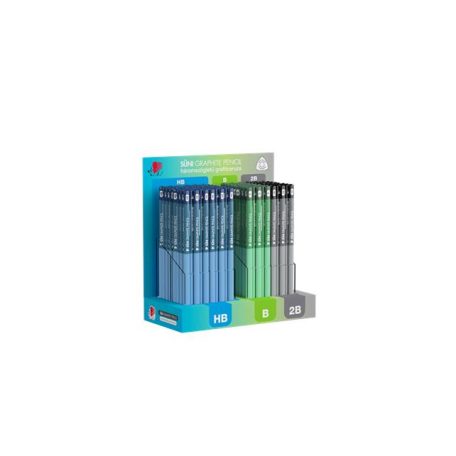 ICO Grafitceruza display, HB, B, 2B, háromszögletű ICO "Süni", sötét pasztell színek