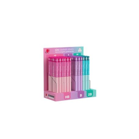 ICO Grafitceruza display, HB, B, 2B, háromszögletű ICO "Süni", világos pasztell színek
