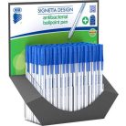 ICO Golyóstoll display, 0,7 mm, kupakos, antibakteriális, ICO "Signetta", kék