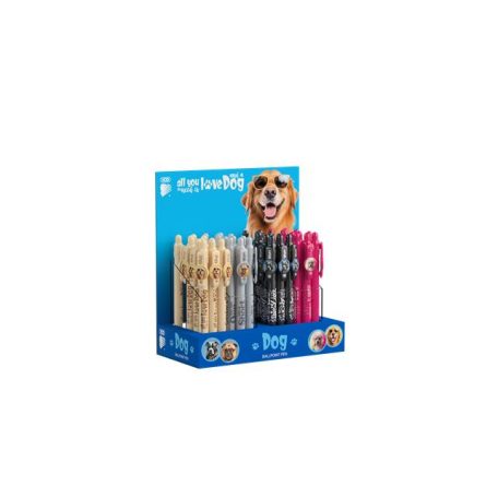 ICO Golyóstoll display, 0,8 mm, nyomógombos, kutyás tolltest, ICO "Dog", kék