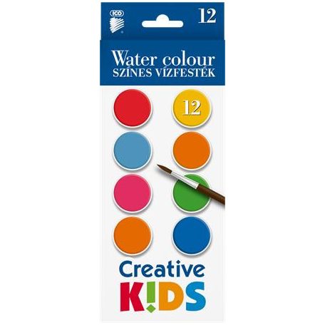 ICO Vízfesték, 12 darabos, 28 mm, ICO "Creative Kids"