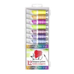   ICO Tempera készlet, 12 darabos, ICO "Süni", metál és neon színek