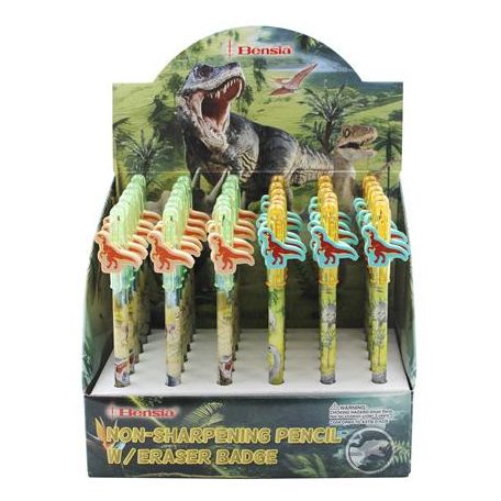 ICO Tolóbetétes ceruza radírral display, HB, ICO "Bensia", dinoszaurusz