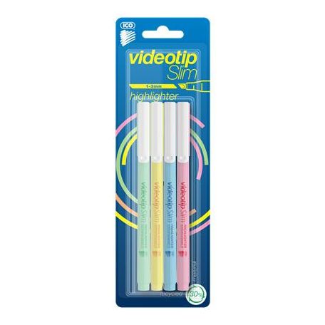 ICO Szövegkiemelő készlet, 1-3 mm, ICO "Videotip Slim", 4 különböző pasztell szín