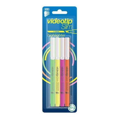 ICO Szövegkiemelő készlet, 1-3 mm, ICO "Videotip Slim", 4 különböző szín