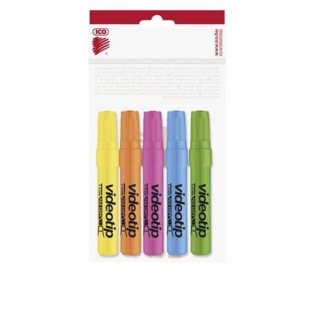 ICO Szövegkiemelő készlet, 1-4 mm, ICO "Videotip", 5 különböző szín