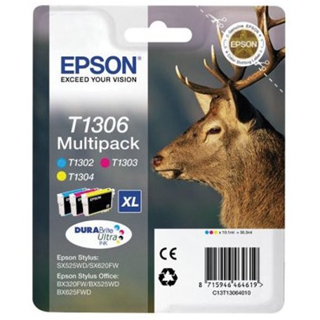 EPSON T13064010 Tintapatron multipack Stylus 525WD nyomtatóhoz, EPSON, c+m+y, 30,3ml