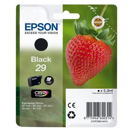 EPSON C13T29814010 Tintapatron XP235/332 nyomtatókhoz, EPSON, fekete, 5,3ml