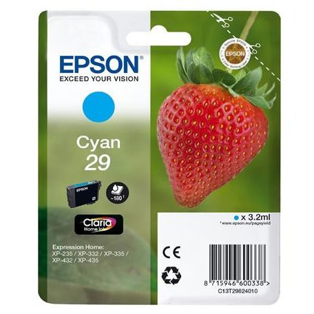 EPSON C13T29824010 Tintapatron XP235/332 nyomtatókhoz, EPSON, cián, 3,2ml