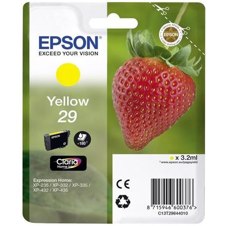 EPSON C13T29844010 Tintapatron XP235/332 nyomtatókhoz, EPSON, sárga, 3,2ml