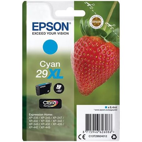 EPSON T29924012 Tintapatron XP245 nyomtatóhoz, EPSON, cián, 6,4ml