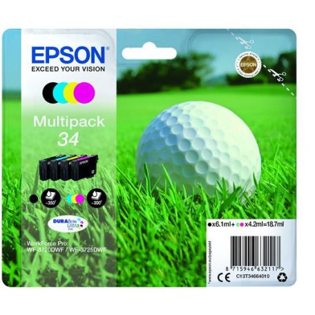 EPSON T34664010 Tintapatron multipack, WorkForce WF-3720DWF nyomtatóhoz, EPSON, b+c+m+y, 18,7 ml