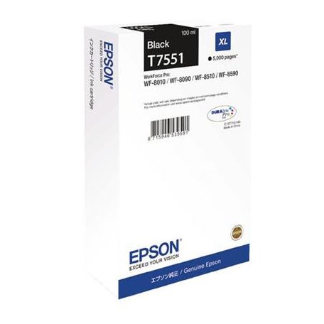 EPSON T755140 Tintapatron WF8590, 8510, 8090 nyomtatókhoz, EPSON, fekete, 100ml