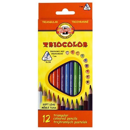 KOH-I-NOOR Színes ceruza készlet, háromszögletű, KOH-I-NOOR "Tigris 3132/12", 12 különböző szín