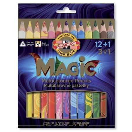 KOH-I-NOOR Színes varázsceruza készlet, háromszögletű, KOH-I-NOOR "Magic 3408", 12+1 különböző szín