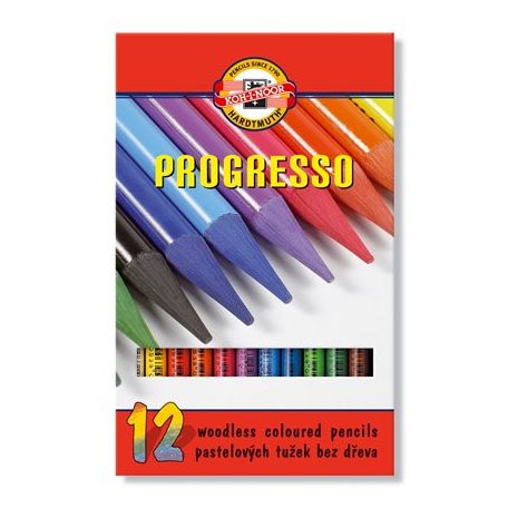 KOH-I-NOOR Színes ceruza készlet, henger alakú, famentes, KOH-I-NOOR "Progresso 8756/12", 12 különböző szín