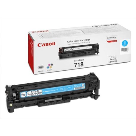 CANON CRG-718C Lézertoner i-SENSYS LBP 7200CDN, MF 8330, 8350CDN nyomtatókhoz, CANON, cián, 2,9k