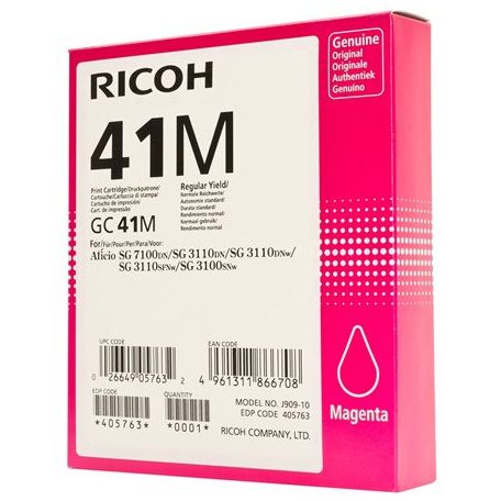 RICOH 405763 Gélpatron SG 3100SNw, SG 7100DN nyomtatókhoz, RICOH Type GC41M, magenta, 2,2k