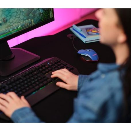 TRUST Egér, vezetékes, optikai, gaming, LED, TRUST "GXT109B Felox", kék