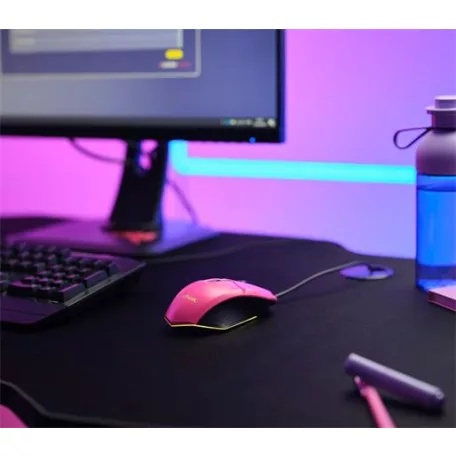 TRUST Egér, vezetékes, optikai, gaming, LED, TRUST "GXT109P Felox", rózsaszín