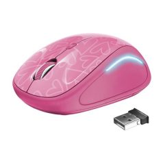   TRUST Egér, vezeték nélküli, optikai, USB, TRUST "Yvi", rózsaszín