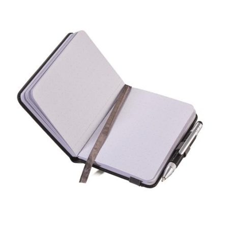 TROIKA Jegyzetfüzet, exkluzív, A7, pontrácsos, 64 lap, keményfedeles, fekete golyóstollal, TROIKA "Lilipad+Liliput", fekete