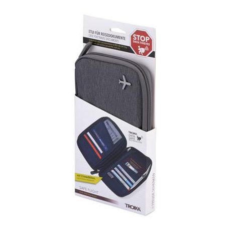 TROIKA Dokumentumtároló, utazáshoz, RFID védelemmel, TROIKA "Safe flight", szürke