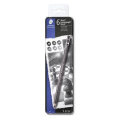   STAEDTLER Grafitceruza készlet, fém doboz, hatszögletű, STAEDTLER "Mars Lumograph 100B", 6 különböző keménység, fekete