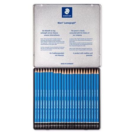 STAEDTLER Grafitceruza készlet, fém doboz, hatszögletű, STAEDTLER "Mars® Lumograph® 100", 24 különböző keménység