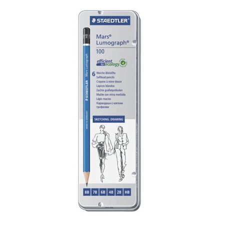 STAEDTLER Grafitceruza készlet, fém doboz, hatszögletű, STAEDTLER "Mars Lumograph 100", 6 különböző keménység