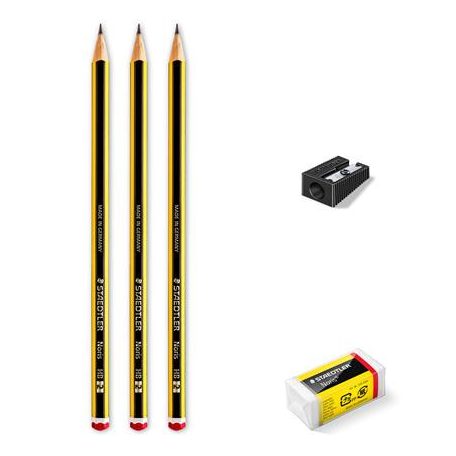 STAEDTLER Grafitceruza, HB, hatszögletű, hegyezővel és radírral, STAEDTLER "Noris"